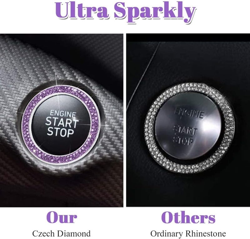 ToBeQueen Purple Car Push Start Button Cover Ring Emblem Sticker, Interior Crystal Diamond Rhinestone Engine Start Stop Ring Decoration, Violet Bling Car Accessories for Women, Purple - Image 3